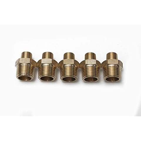 LTWFITTING Brass Pipe Hex Reducing Nipple Fitting 1/2-Inch x 1/4-Inch Male NPT(Pack of 5) Cover