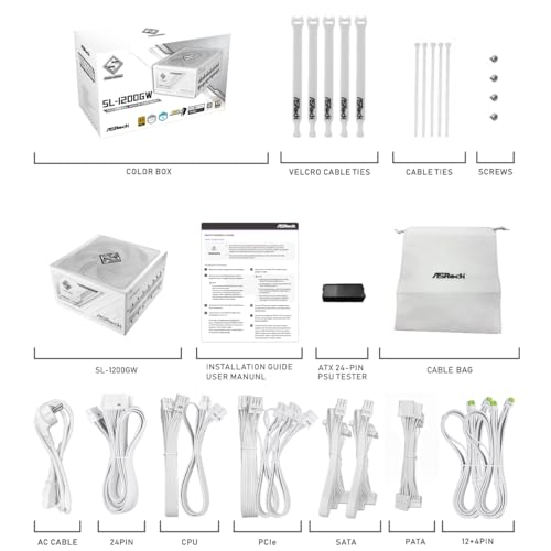 Image of ASRock Steel Legend SL-1200GW 1200W 80 Plus Gold & Cybenetics Platinum Full Modular Power Supply ATX3.1 PCIe5.1 Ready with Dual Color 12V-2x6 Cable 10 Years Warranty White Edition Japanese Capacitor