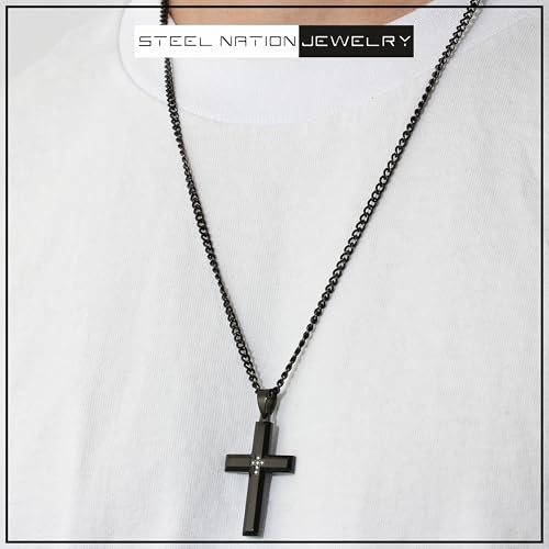 Black Cross Pendant Necklace for Men 24" Stainless Steel Cuban Chain, Mens Jewelry - Choice of Colors2