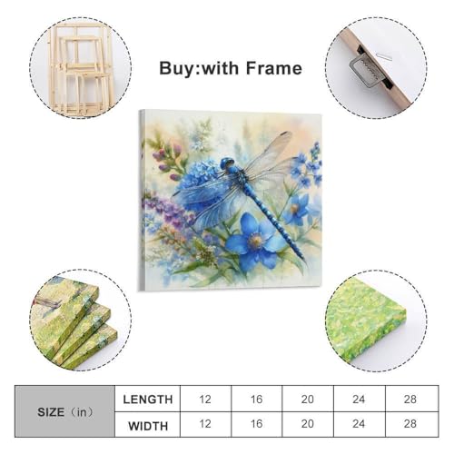 Impression sur toile libellule cadre décoration murale fleurs bleues