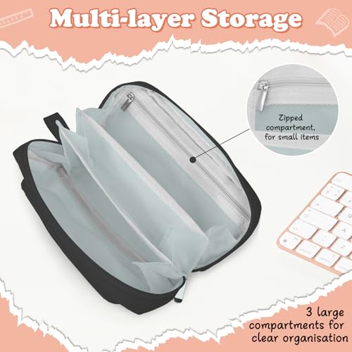Image of Pencil Case for Teens Adults Boys, Large Capacity Pencil Pouch for Office College School, Multifunctional Portable Organizer for Cosmetics Stationery Supplies (Black)