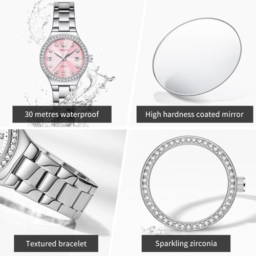 Image of OLEVS Watch Women Silver Watch for Women Luxury Diamond Womens Watches for Small Wrist Stainless Steel Waterproof Analog Quartz Date Elegant Reloj para Mujer