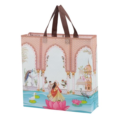 Image of Lavya Medium Size Pack of 20 Pcs Reusable Non-Woven Laminated Gift Bags |For Wedding Gifts, Shagun, Traditional Gifting, Mithai, Dry Fruits Carry Bag (Wedding Special Medium, M-12.5x12.5x4)
