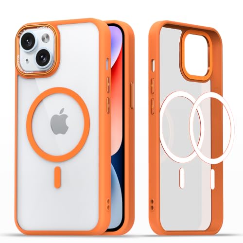 Image of Pikkme Back Cover for iPhone 14 | Shockproof | Mag-Safe Compatible | Hard Transparent Back | Premium Raised Camera Protection | Bumper Case (Orange Mag-Safe)