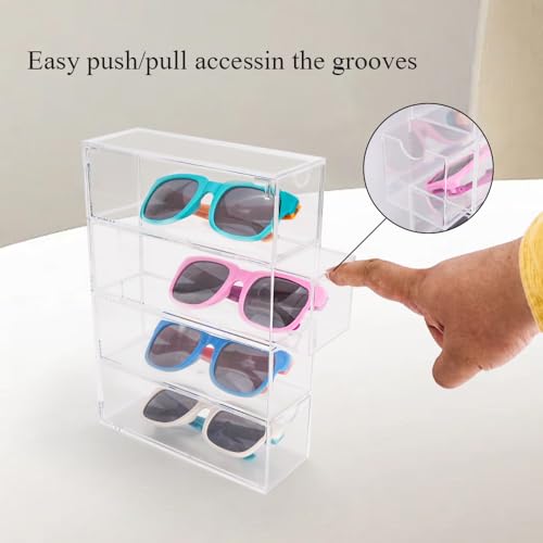 Image of 2PC Acrylic Sunglass Organizer with 2PC Glasses Cleaning Cloth, Clear Glasses Holder, Eyeglass Eyewear Display Case 4 Drawer Tray for Women Men Glasses Jewelry Watch Make-up Storage