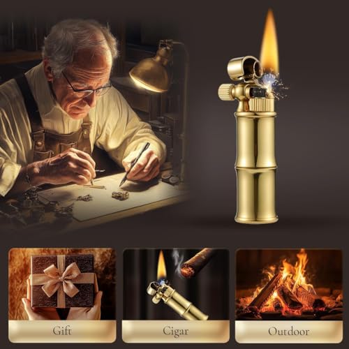 Image of Smoke King Vintage Windproof Trench Lighter Brass & Copper Alloy, Leak-Resistant, Collector-Ready Bamboo Design (Fuel Not Included)