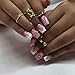 IMSOHOT Square Press on Nails, Medium Fake Nails, 3D Pink Flower White French Croc Print, 24Pcs Reusable Glue on Nails for Women, Salon Quality