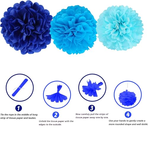 Image of We Moment Navy Blue,Blue and Light Blue Paper Pom Poms Decorations for Wedding Birthday Party DecorationCeiling Wall Hanging Tissue Flowers Decorations - 12pcs,3 Colors of 12 Inch, 10 Inch