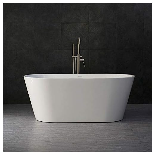 WOODBRIDGE 59" Acrylic Freestanding Bathtub Contemporary Soaking Tub with Brushed Nickel Overflow and Drain B0014B,White