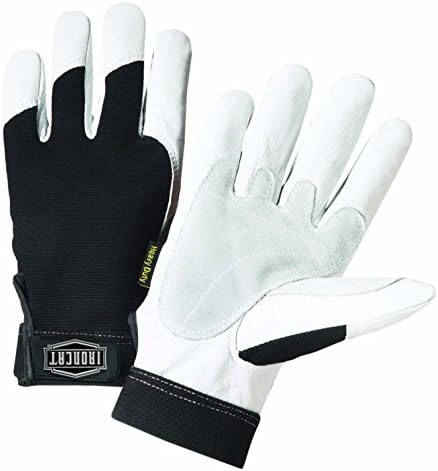IRONCAT 86550 Heavy-Duty Goatskin Palm Gloves – [1 Pair] Large, Reinforced Palm and Thumb, Spandex Back, Hook and Loop Elastic Wrist