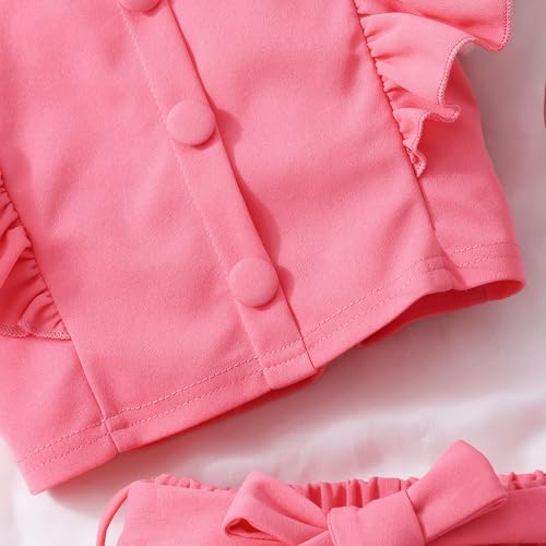 Image of Toddler Girls Two Piece Square Neck with Button Ruffled Sleeveless Top and Bow Tie Waistband Short Sets