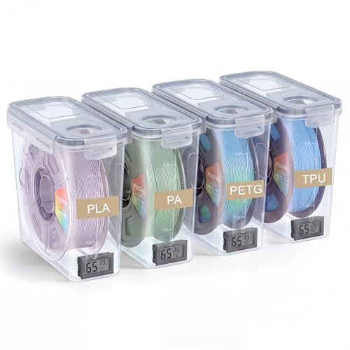 Image of 4 Pack Filament Storage Box 4L Each Holds 1KG 1.75mm Spool Airtight Moisture Control 3D Printer Filament Dry Box with Hygrometers Desiccant Packs and Labels for PLA PETG ABS TPU