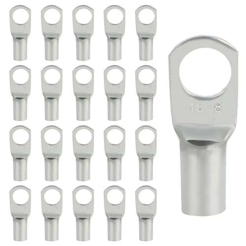 20 Piezas Terminales para Cavi - Terminal Tubular 16mm² & Terminal Anillado M8 en Cobre Grueso Zincado, Para instalaciones eléctricas industriales y automotrices (Plateado, SC16-8)