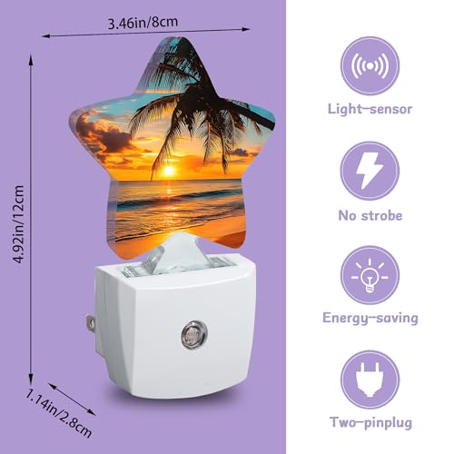 Image of Beach Palm Trees Night Lights Plug Into Wall,Beautiful Sunset Dusk to Dawn Light Sensor Night Light for Kids,Energy Efficient Sleep Friendly Lamp for Bedroom Bathroom Nursery