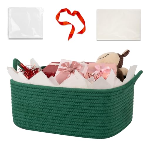 Image of OIASKET Gift Basket Empty with Handle, Small Woven Baskets for Gifts Empty | 13.6 inchx10 inchx5.9 inch, Baby Shower Toy Storage Baskets, Dog Toy Storage for Organizing, with Gift Bag Ribbon Tissue Paper