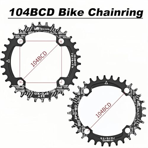 MTB Fahrrad-Kettenblatt 104BCD schmales breites Kettenblatt, 32T, 34T, 36T, 38T, runde ovale Kettenblätter, Aluminium-Kettenblätter, passend für 8-, 9-, 10-, 11-Gang-Kettenblätter (Rund, 38T)
