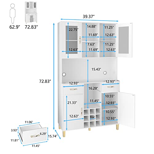 Pakasept Kitchen Pantry Storage Cabinet, Pantry Cabinet With Framed Tempered Glass Doors, With 9 Grid Wine Racks, For Kitchen, Living Room, Dinning Room #TOP1