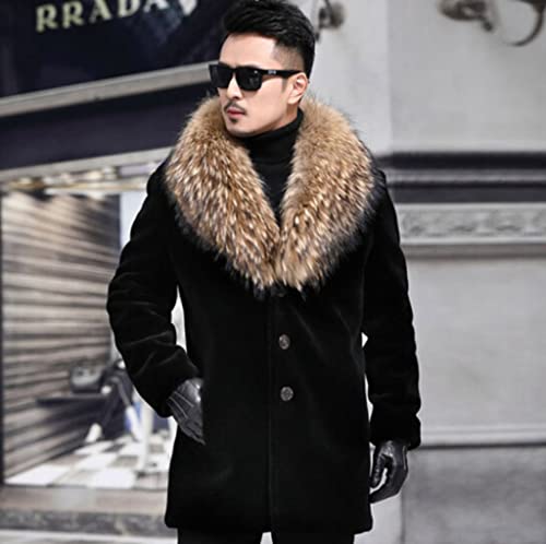 Image of Long Faux Fur Coat Outwear Black Winter Parka Overcoat for Men
