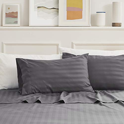 Image of SLEEP ZONE Striped Cooling Sheets Set Full Size - Fitted Flat Sheet & Pillowcase Sets 4 Piece - Super Soft Stripe Bed Sheet, Easy Care, Deep Pocket (Gull Grey, Full)