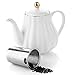 Amazingware Royal Teapot, Porcelain Tea Pot with Stainless Steel Infuser, with a Filter for Loose Tea, Pumpkin Fluted Shape - 28oz, White