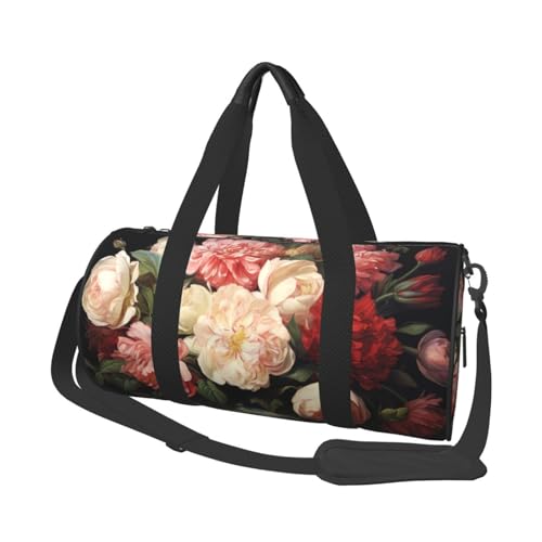 Travel Duffle Bag Weekender Bags for Men Women with Shoe Compartment Large Capacity Weekender Overnight Bag Bowl with Peonies and Rose Carry On Tote Bags Sport Gym Bag for Travel Yoga