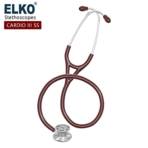Image of ELKO EL-060 CARDIO III SS Stainless Steel Acoustic Stethoscope | Two-Way PVC Tubing | Double Sided Chestpiece For Adult & Pediatric Patient | Doctors & Medical Students (Brown)