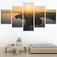 SIGNWIN 5 Panel Canvas Wall Art Reflected Sunset for Home Decorations Ready to Hang - 60