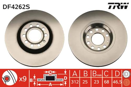 Disque de frein de rechange TRW DF4262S haute performance auto