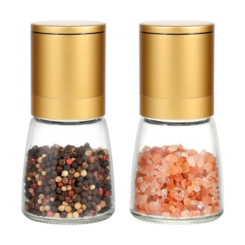 Image of Marve Stainless Steel Salt and Pepper Grinder with Adjustable Coarseness with 5 Grinding Level Black Pepper Mill Grinder Shaker Stainless Steel Lid Adjustable Coarseness (Golden)