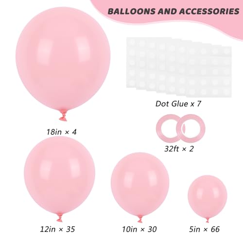 Image of RUBFAC 135pcs Baby Pink Balloons Different Sizes 18 12 10 5 Inch for Garland Arch, Light Pastel Pink Latex Balloon for Wedding Birthday Party Baby Shower Gender Reveal Anniversary Decorations