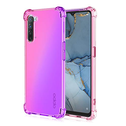 Adamarker Designed for Oppo Reno3 Case, Oppo Reno 3 Case Gradient Rainbow Crystal Clear Soft TPU Silicone Cover (Pink-Purple)