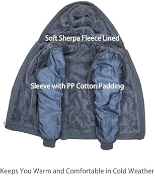 Men's Winter Zip Up Hoodie Sherpa Fleece Plaid Jacket Drawstring