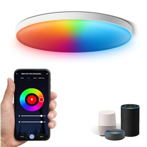 aichilra Smart WiFi Ceiling Light, APP or Voice Control, 24W 2000LM, RGB Colour Changing Ceiling Light Compatible with Alexa Google Home, Dimmable 3000K-6500K