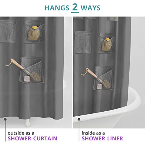 Maytex Waterproof Peva Shower Curtain Or Shower Liner With 9 Mesh Storage Pockets, 70" X 72", Bathroom Organizer, Grey #TOP3