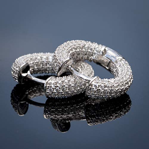 Fully Iced Cz Honey Comb Men's Women 3D Hoops Cartilage Cuff White Gold Plated 925 Sterling Silver FLower Set Ice Out Unisex Huggie Hoop Earrings For Men Women3