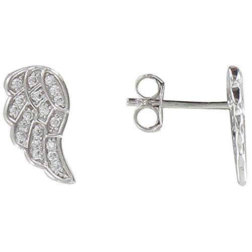 LES POULETTES JEWELS - Rhodium Silver Earrings Studs Angel Wing and Rhinestones