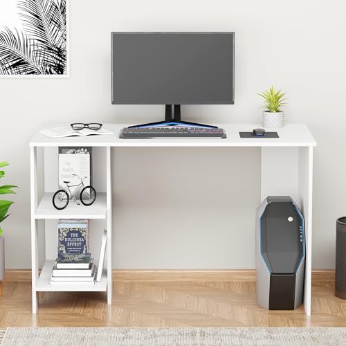 Lukzer Engineered Wood Computer Desk with One Tier Shelves Laptop Study Table for Office Home Workstation Writing Modern Desk (ST-007/ White / 100... - Image 3