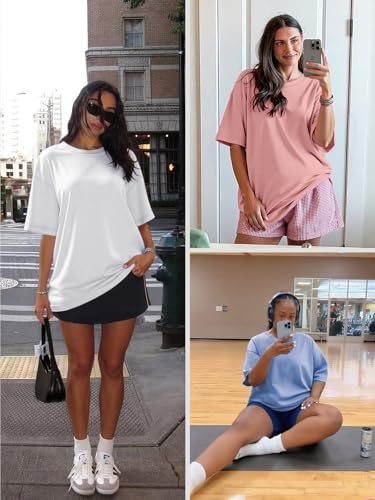 athmile womens oversized t shirts loose fit crewneck short sleeve tops summer casual blouse y2k 2025 basic tee beach
