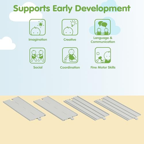 Image of PlanToys Rubber Road & Rail Expansion Tracks Set A Montessori Play Accessory | Imagination, Problem Solving and Creative World Building | Eco Friendly Track Set