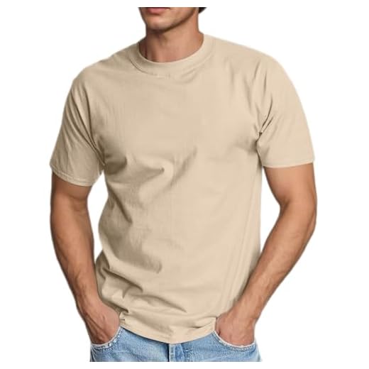Générique T-Shirts et Tops de Sport Homme Tee Shirt Gym Running Tshirt Été Manches Courtes Tee-Shirt Couleur Unie Léger Teeshirt Respirant Séchage Rapid Entraînement Vêtements des Tages Heute Beige L