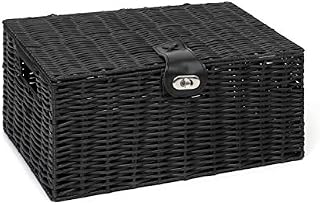 Arpan Medium Resin Woven Storage Basket Box with Lid & Lock - Black