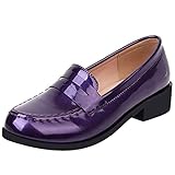 Caradise Women's Patent Leather Loafers Block Heel Slip On Casual Shoes Size 8 B(M) US,Purple