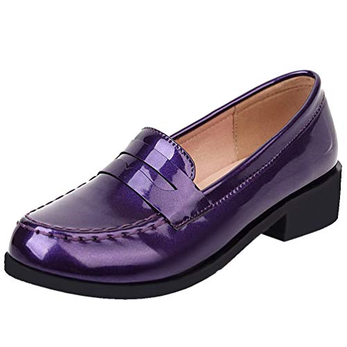 Image of Caradise Women's Patent Leather Loafers Block Heel Slip On Casual Shoes