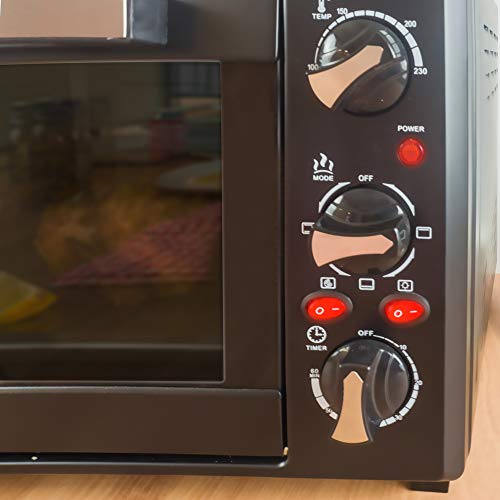 Grunkel - HR-28NRM - Multifunctionele elektrische tafeloven, 28 l, 3 verwarmingsfuncties, temperatuurkeuze tot 230 °C en 60 min-timer. Inclusief accessoires - 1600 W - zwart - Image 4