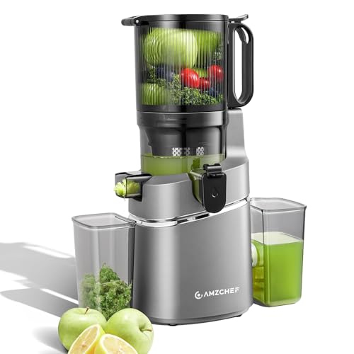 AMZCHEF Cold Press Juicer β 5.8" Wide Mouth Hopper for Whole Recipe Loading, Self Feeding for Hands-Free Operation, Zero Waste Masticating Juicer For More Juice, Less Pulp β Triple Strainers