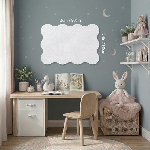 KITCHLYNE Scalloped Bulletin Board, 36x24 Scalloped Felt Bulletin Board, 3' by 2' Trifold Foldable Picture Display with 20 Pins & 5 Cute Decors - White - Image 2