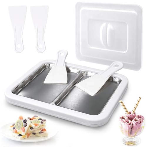 climafusion Doppelplatte mit 4 Spateln Eis Roll Platte Eisplatte Ice Cream Rolls Maker für Kinder Familie Gelato DIY Machen Weiß