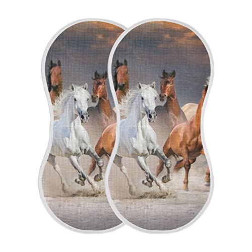 Image of WELLDAY Muslin Baby Burp Cloths Set of 4, Soft Absorbent Desert Horses Muslin Washcloths, Bibs, Face Towel for Newborn Boys Girls, 22 x 11 Inch
