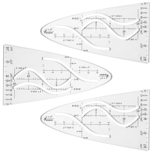 3 Stück Parabelschablone Transparente Kurvenschablone für Mathematik Normalparabel Lineal aus Acryl Zeichenschablone für Studenten Büro und Designer