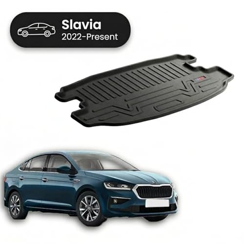 Image of 3D TPE Car Boot Mat for Slavia (2022 Onwards) Custom Fit, Heavy Duty & Anti-Slip Boot Mat | All Weather Resistant, Waterproof & Dustproof Trunk Liner, Car Dicky Mat for Slavia